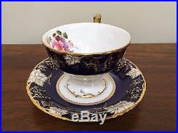 Royal Crown Derby VINE COBALT FLORAL Footed Cup & Saucer Set England