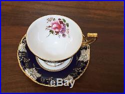 Royal Crown Derby VINE COBALT FLORAL Footed Cup & Saucer Set England