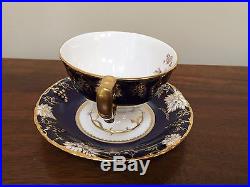 Royal Crown Derby VINE COBALT FLORAL Footed Cup & Saucer Set England