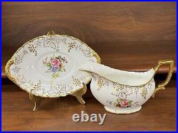 Royal Crown Derby VINE Pattern Garnett Floral Center Gravy Boat Underplate A879