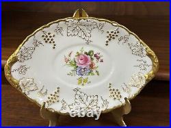 Royal Crown Derby VINE Pattern Garnett Floral Center Gravy Boat Underplate A879