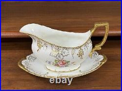 Royal Crown Derby VINE Pattern Garnett Floral Center Gravy Boat Underplate A879