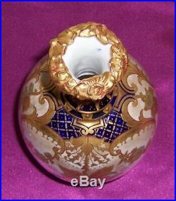 Royal Crown Derby Vase Cobalt Gold Encrusted Hand Painted Flowers With Jewels