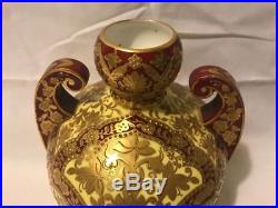 Royal Crown Derby Vase w Moorish Design Cream and Red Glazed Gilt Beaded Florals