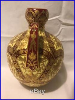 Royal Crown Derby Vase w Moorish Design Cream and Red Glazed Gilt Beaded Florals