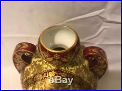 Royal Crown Derby Vase w Moorish Design Cream and Red Glazed Gilt Beaded Florals