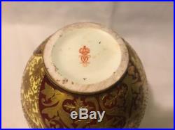 Royal Crown Derby Vase w Moorish Design Cream and Red Glazed Gilt Beaded Florals