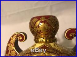 Royal Crown Derby Vase w Moorish Design Cream and Red Glazed Gilt Beaded Florals