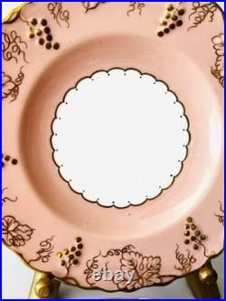Royal Crown Derby Vine Bone China Salmon Pink Set of 8 Salad Dessert Plates