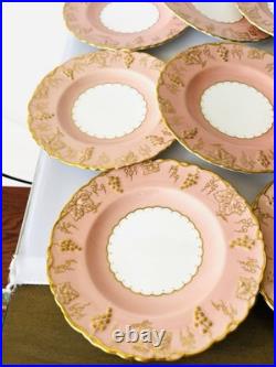 Royal Crown Derby Vine Bone China Salmon Pink Set of 8 Salad Dessert Plates