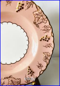 Royal Crown Derby Vine Bone China Salmon Pink Set of 8 Salad Dessert Plates