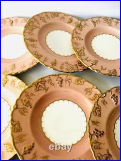 Royal Crown Derby Vine Bone China Salmon Pink Set of 8 Salad Dessert Plates
