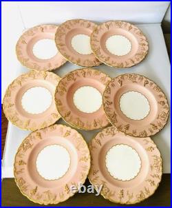 Royal Crown Derby Vine Bone China Salmon Pink Set of 8 Salad Dessert Plates