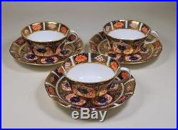 Royal Crown Derby Vintage Imari 1128 6149 Set of 3 Teacup Tea Cups & Saucers