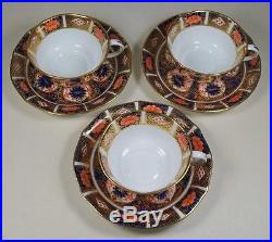 Royal Crown Derby Vintage Imari 1128 6149 Set of 3 Teacup Tea Cups & Saucers