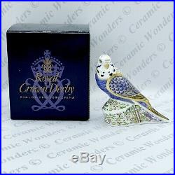 Royal Crown Derby Violet Budgerigar Bird Paperweight Boxed Gold Stopper
