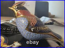 Royal Crown Derby Waxwing Paperweight -Handcrafted Bone China, 22ct Gold Boxed