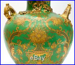 Royal Crown Derby for Tiffany & Co. Green & Gilt Encrusted Double Handled Vase