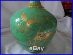 Royal Crown Derby green gold antique vase hand painted dandelions England