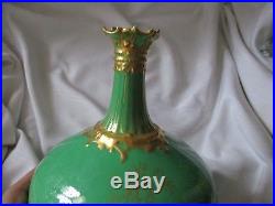 Royal Crown Derby green gold antique vase hand painted dandelions England