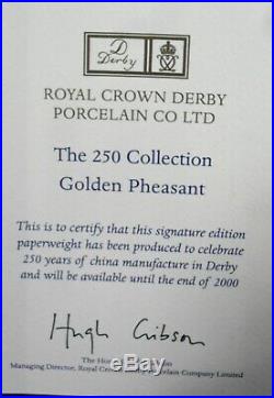 Royal Crown Derby large figure GOLDEN PHEASANT gold stopper box cert & plinth