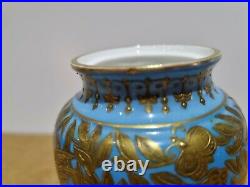Royal Crown Derby lidded Vase Blue and Gold birds butterflies foliage C1880-1890