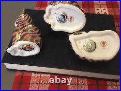 Royal Crown Derby paperweight Collection cats silver stoppers X3