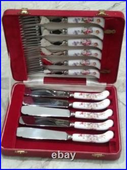 Royal Crown Derby set of 11 fruit forks and knives, ONE KNIFE IS MISSING