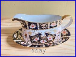 Royal Crown Derby traditional Imari (2451) Gravy boat with underplate, superb