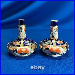 Royal Worcester Davenport Royal Crown Derby Pair Small Imari Posey / Bud Vases