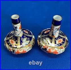 Royal Worcester Davenport Royal Crown Derby Pair Small Imari Posey / Bud Vases