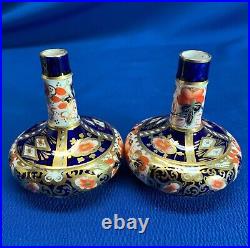 Royal Worcester Davenport Royal Crown Derby Pair Small Imari Posey / Bud Vases