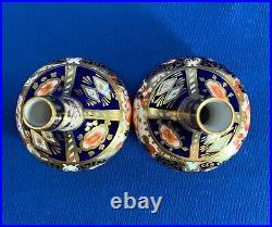 Royal Worcester Davenport Royal Crown Derby Pair Small Imari Posey / Bud Vases