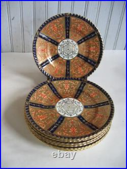 S/6 19th c Cobalt Orange Gold Imari colors 7 dessert plates Royal Crown Derby
