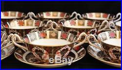 SET 10 ROYAL CROWN DERBY 1128 OLD IMARI CREAM SOUP BOWLS & SAUCERS gold foot