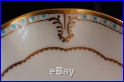 SET 4 Royal Crown Derby LOMBARDY turquoise enameled gold rim TEA CUPS & SAUCERS