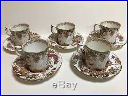 SET 5 Royal Crown Derby OLD AVESBURY Hand-Painted DEMITASSE Cups & Saucers GOLD
