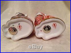 SET OF 2 ROYAL CROWN DERBY Paperweight BLUE and GINGER CAT SITTING withPlugs