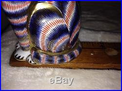 SET OF 2 ROYAL CROWN DERBY Paperweight BLUE and GINGER CAT SITTING withPlugs