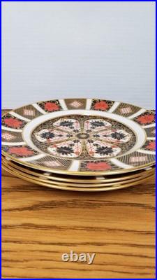 SET OF 4 Royal Crown Derby Old Imari 8 1/4 Salad Plates Handpainted 22k VINTAGE