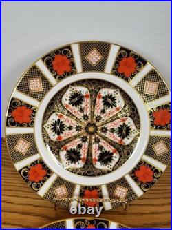 SET OF 4 Royal Crown Derby Old Imari 8 1/4 Salad Plates Handpainted 22k VINTAGE