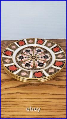 SET OF 4 Royal Crown Derby Old Imari 8 1/4 Salad Plates Handpainted 22k VINTAGE