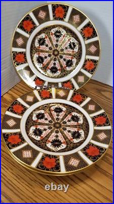 SET OF 4 Royal Crown Derby Old Imari 8 1/4 Salad Plates Handpainted 22k VINTAGE