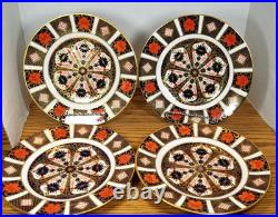 SET OF 4 Royal Crown Derby Old Imari 8 1/4 Salad Plates Handpainted 22k VINTAGE