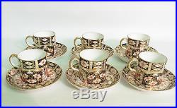 Set Of 6 Royal Crown Derby Imari Coffee Cans/cups And Saucers Patt. 2451 C. 1910