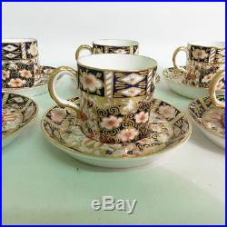 Set Of 6 Royal Crown Derby Imari Coffee Cans/cups And Saucers Patt. 2451 C. 1910