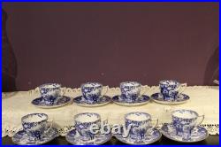 SET OF 8 ROYAL CROWN DERBY BLUE MIKADO DEMITASSE TEA CUP AND SAUCER c1948