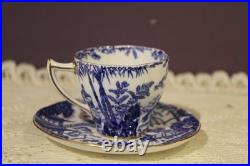 SET OF 8 ROYAL CROWN DERBY BLUE MIKADO DEMITASSE TEA CUP AND SAUCER c1948