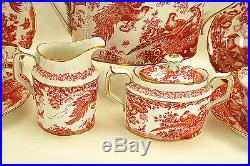 Stunning Fine 19 Pc Royal Crown Derby Red Aves Tea Set