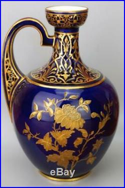 SUPERB Antique 1885 ROYAL CROWN DERBY Raised Gilding COBALT BLUE VASE Aesthetic